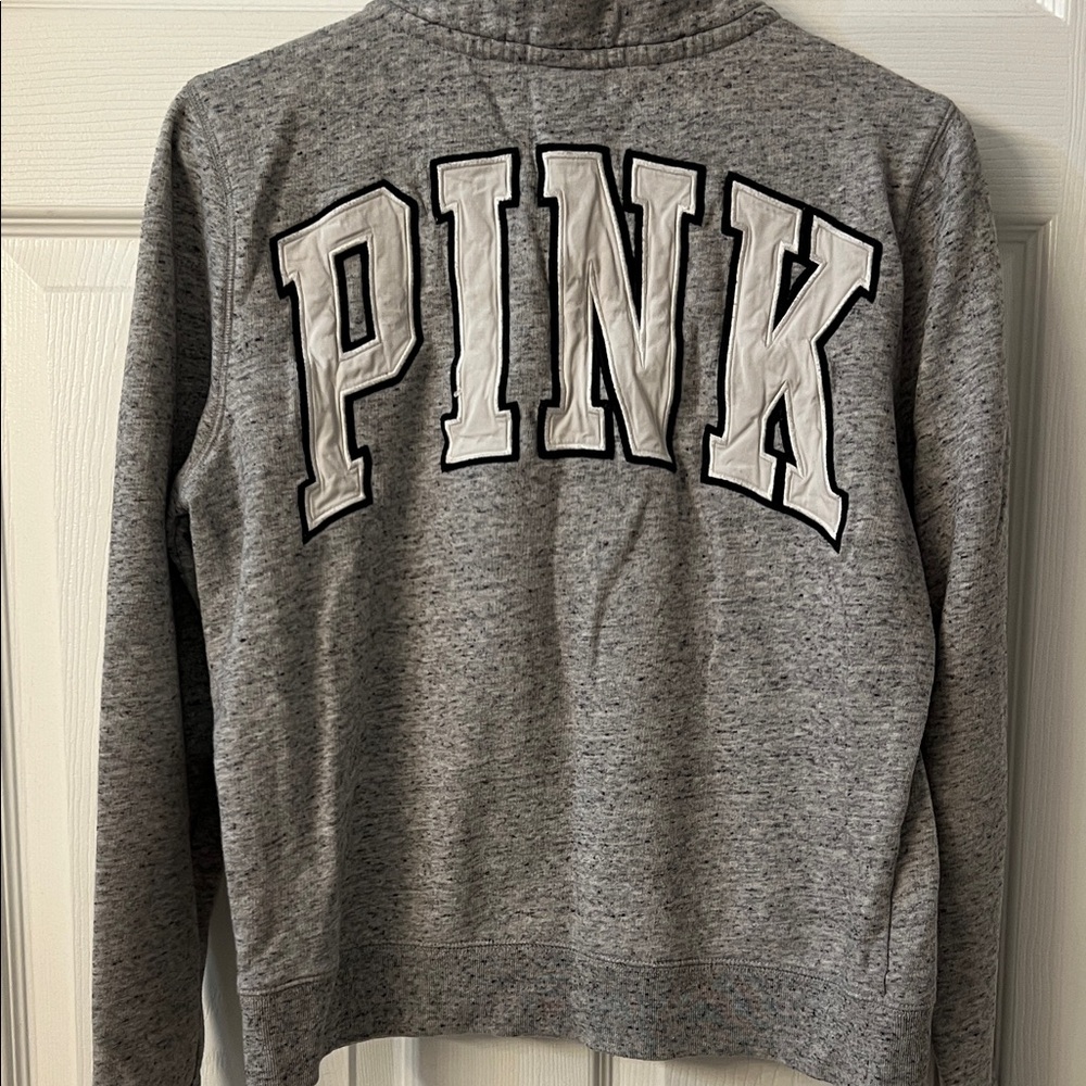 Victoria's Secret Pink Gray Half Zip Pullover Dog Logo PINK on back - Picture 3 of 4